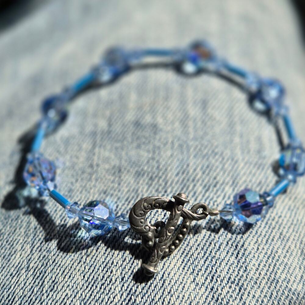 Vintage-Style‎ Periwinkle Blue Crystal Toggle Bracelet Whimsigoth